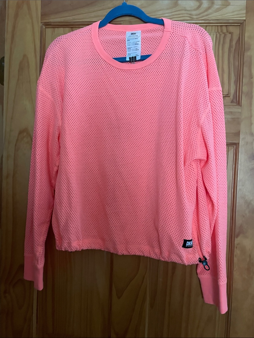 DKNY Neon Coral Perforated Long-Sleeve Pullover